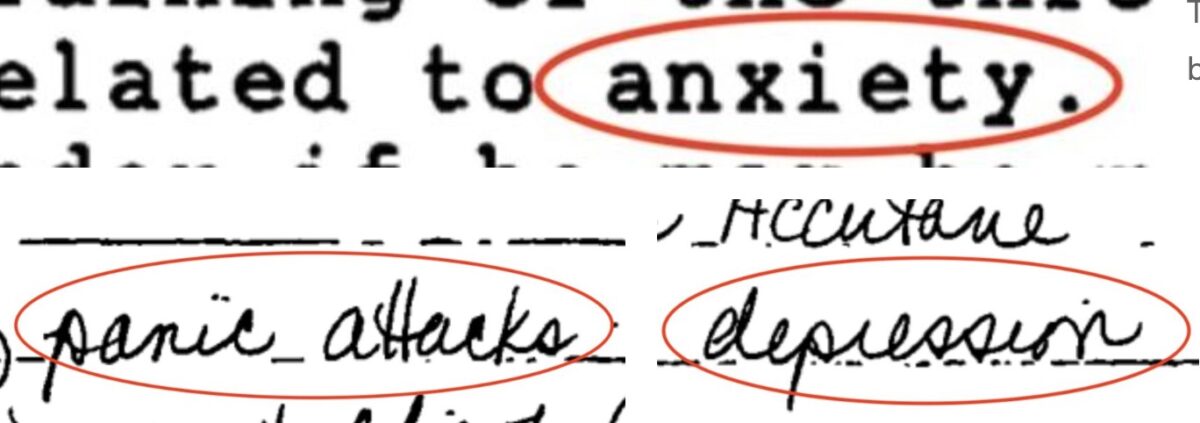 Justin Mental health notes anxiety, panic attacks, depression